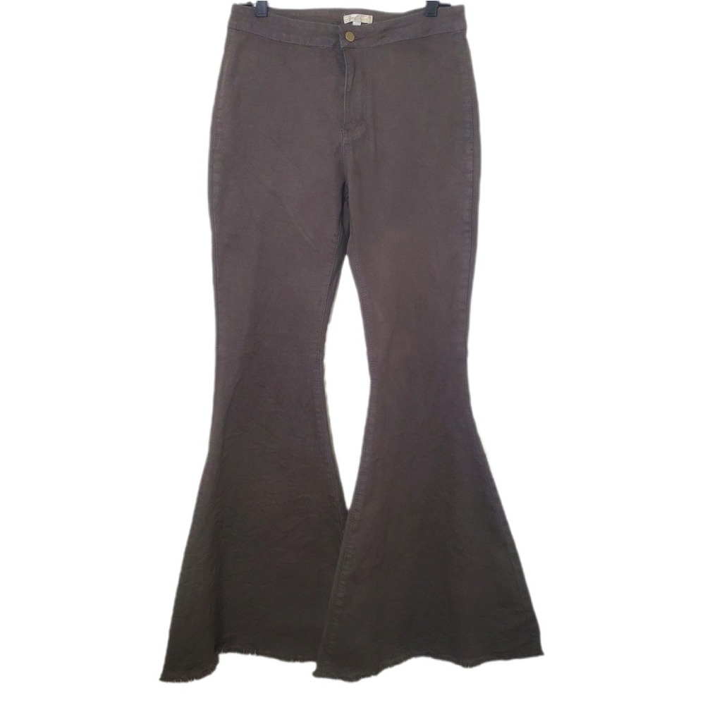 Home Folk Brown Denim Flare Jeans Raw Hem Bellbottoms 70s Size 12 Style HFB1800B